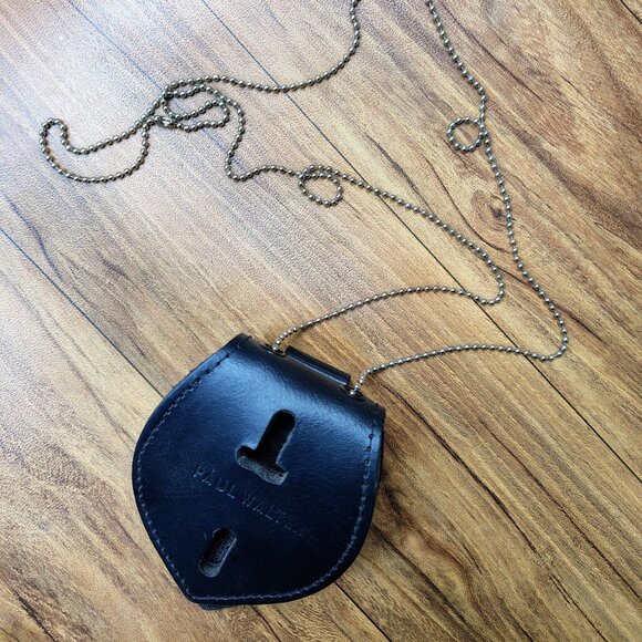 Genuine Leather UNIVERSAL Police Security Badge Holder Belt Clip & Neck Chain - Picture 2 of 7